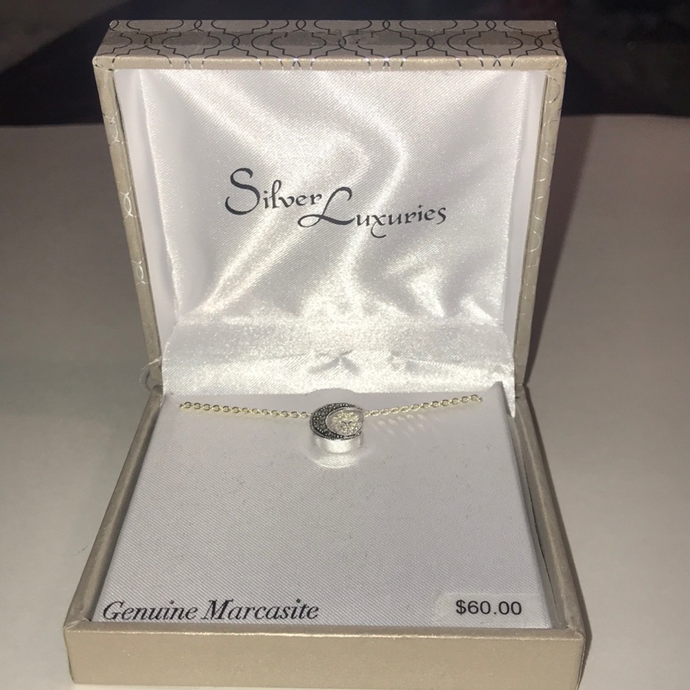 Silver Luxuries Crescent Moon and Heart Necklace
